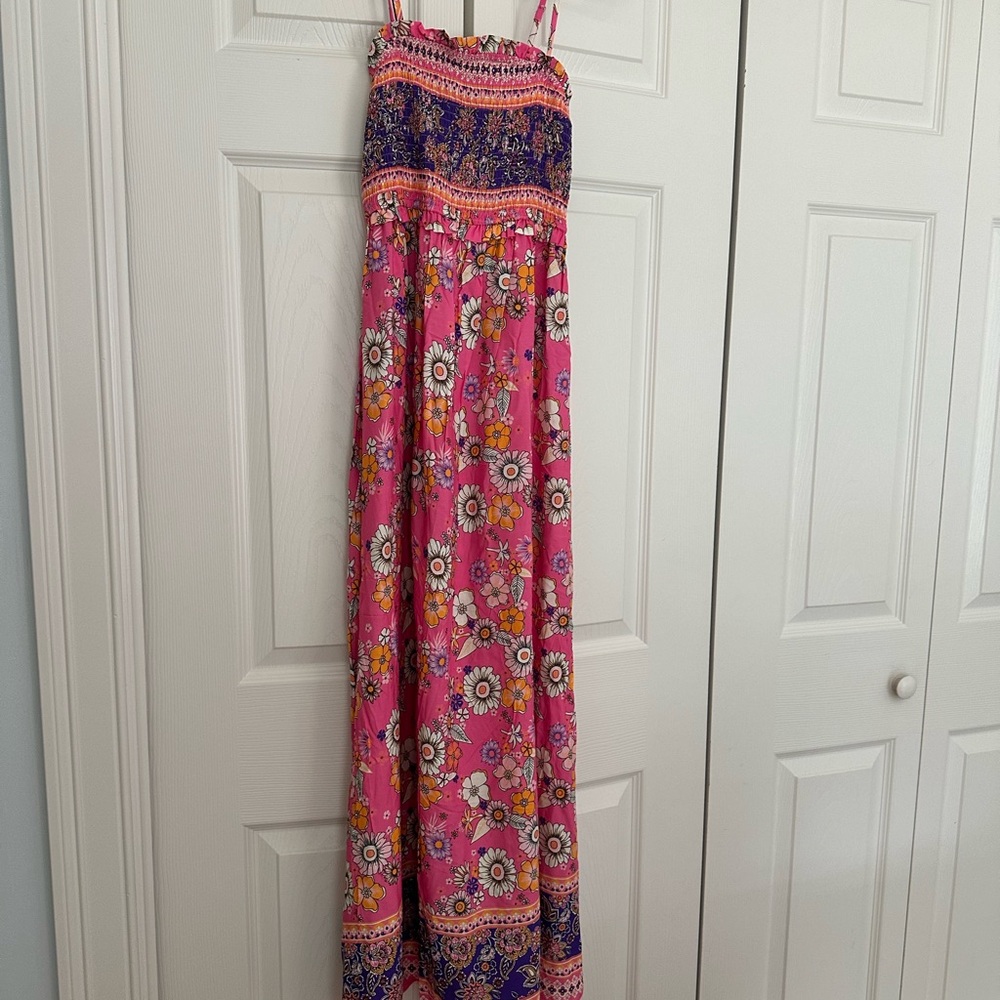 Cupshe Pink Floral Maxi Dress with Purple Trim